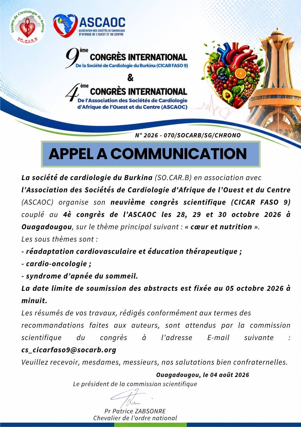 Congrès SOCARB 2026 — Soumettre une communication